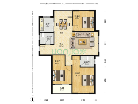公元名家 3室1厅2卫 120平方