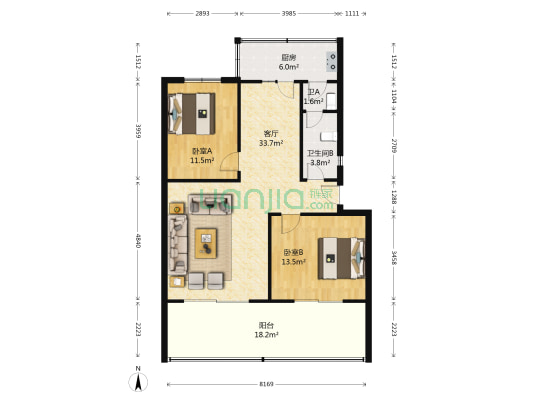 滨江苑 2室1厅2卫 81平方
