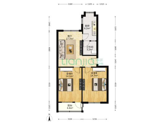 新魏路社区 2室1厅1卫 71平方