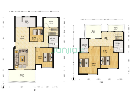 北城华府 4室1厅3卫 125平方