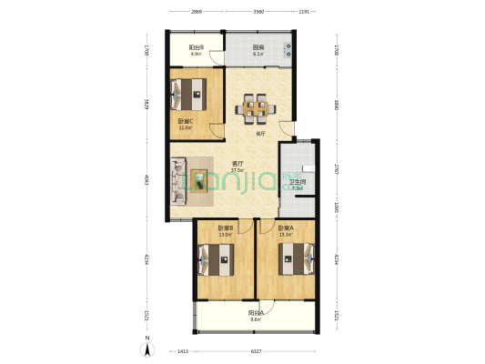 董家镇历城二中宿舍 3室1厅1卫 109平方