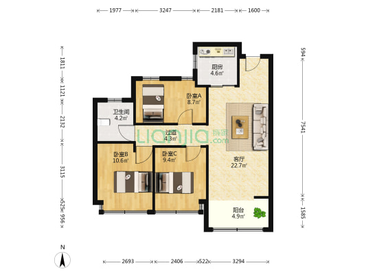 锦博学府 3室1厅1卫 88平方