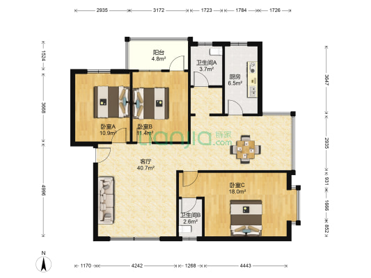 金泽花园 3室1厅2卫 123平方