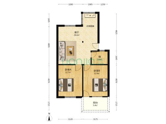 台江交通银行大楼宿舍 2室1厅0卫 74平方