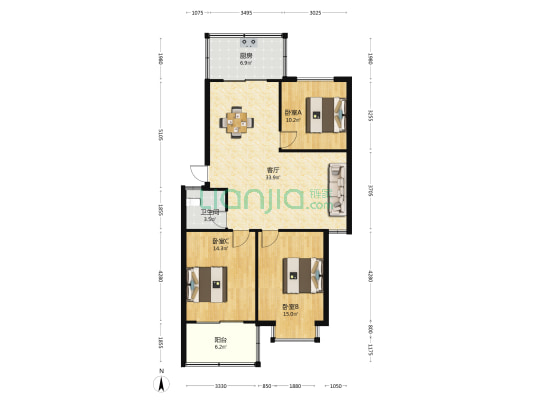 华兴小区 3室1厅1卫 105平方