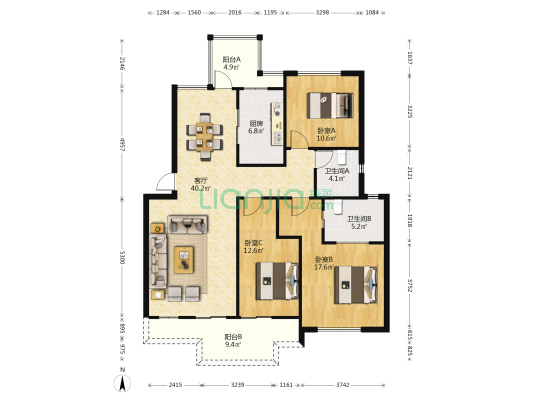 蝶景湾御江山 3室1厅2卫 124平方