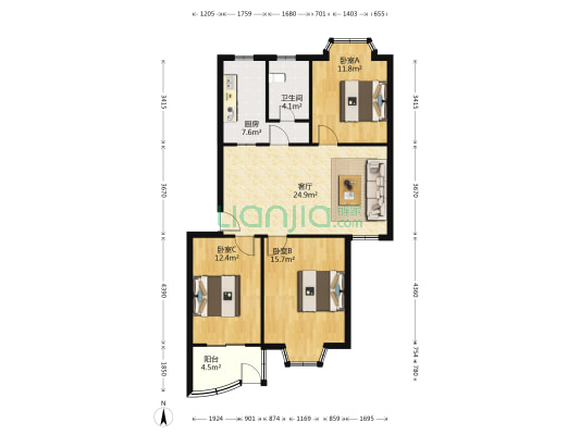 乐园步行街 3室1厅1卫 97平方