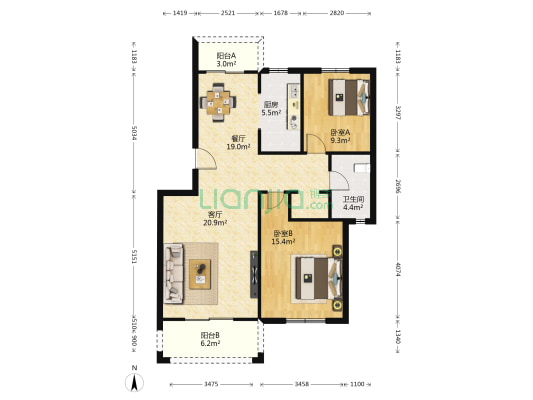 沁乐小区 2室2厅1卫 108平方