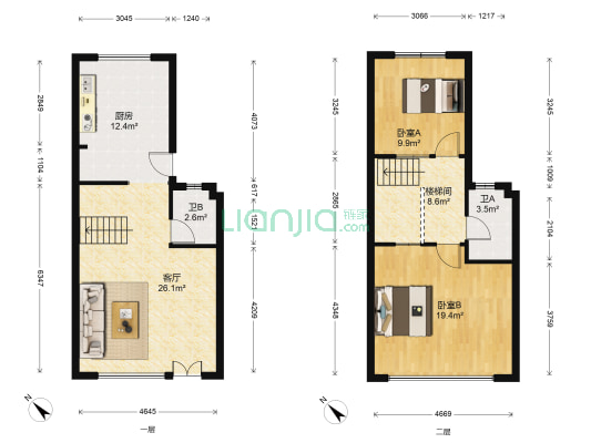 揽山墅 2室1厅2卫 94平方