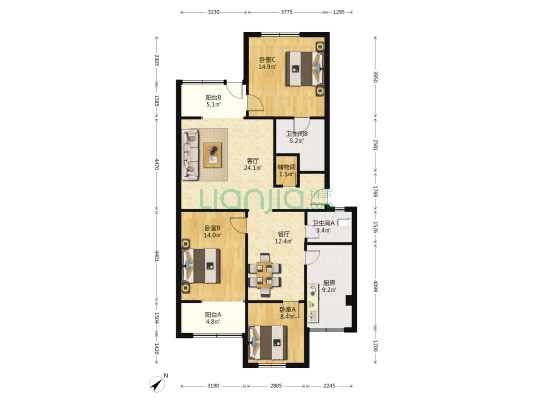 浣花居 3室2厅2卫 116平方