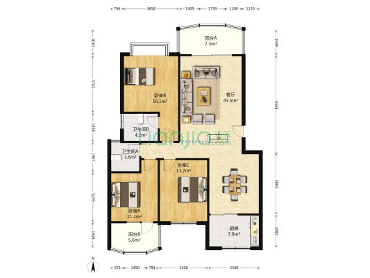 南喬·紫苑 3室1厅2卫 122平方