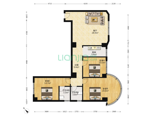 龙海大厦 3室1厅2卫 116平方
