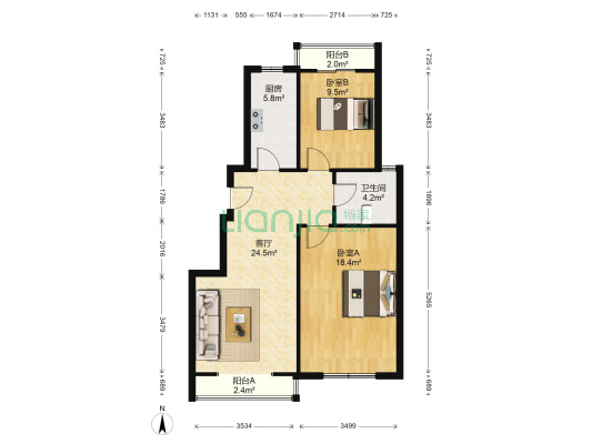 富丽家园 2室1厅1卫 84平方