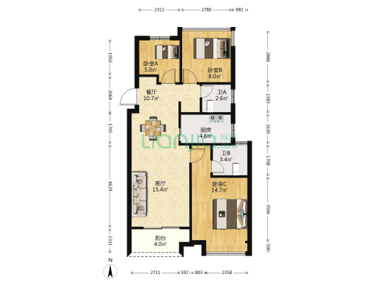 万科潮起东方 3室2厅2卫 89平方