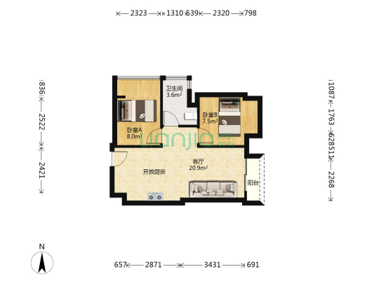 南舜怡海港 2室1厅1卫 60平方