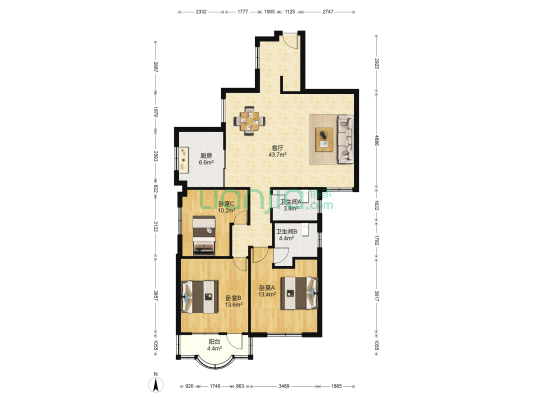 狮山花苑 3室1厅2卫 121平方