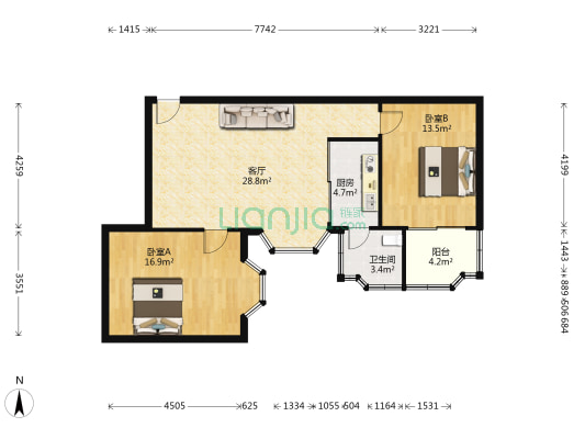 禅城裕丰楼 2室1厅1卫 87平方