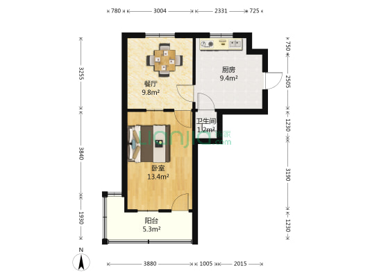 九曲基 1室1厅1卫 52平方