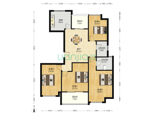 紫金西苑 4室1厅2卫 135平方