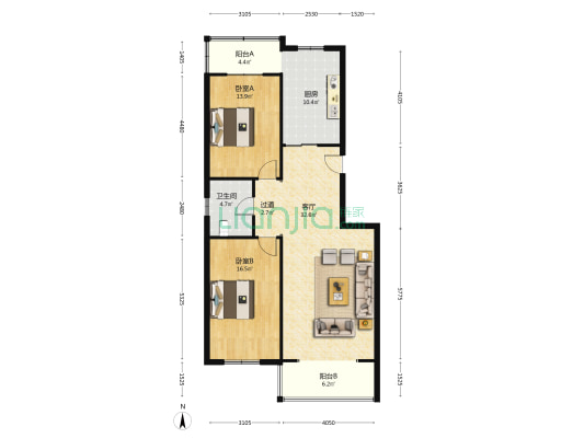 光明花园 2室1厅1卫 102平方
