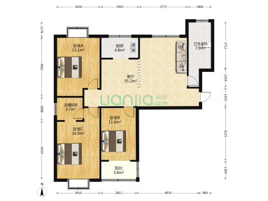 开源小区 3室1厅1卫 126平方