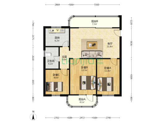 振海小区 3室1厅1卫 94平方