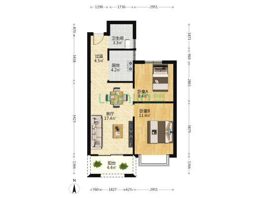 华瑞紫韵锦园 2室1厅1卫 77平方