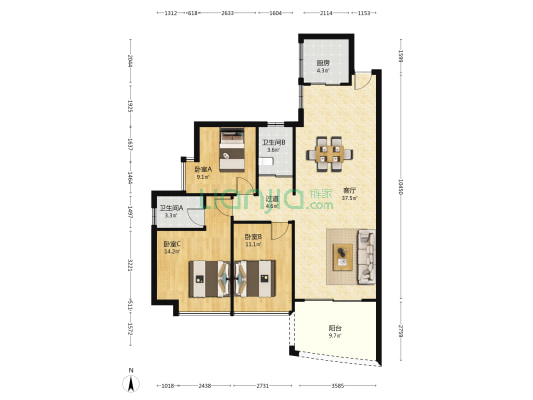 榕景华庭 3室1厅2卫 113平方