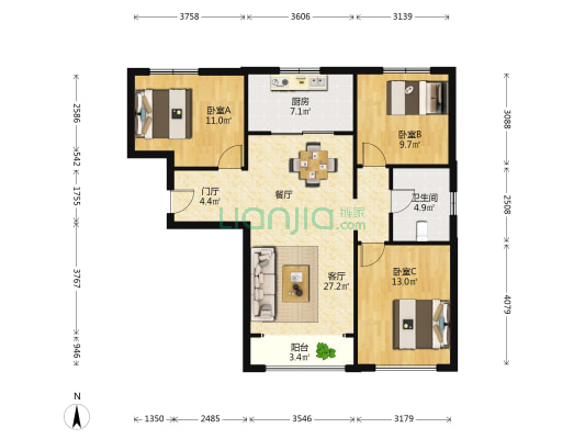 和馨园 3室1厅1卫 110平方