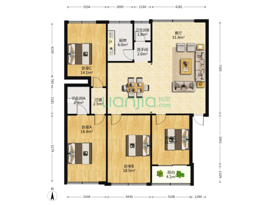 群怡小区 4室2厅3卫 158平方