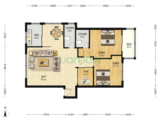 华兴路8号 3室1厅2卫 109平方
