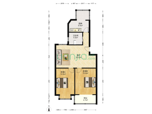 罗秀苑 2室1厅1卫 88平方