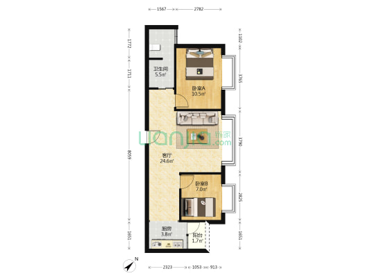 云建花园 2室1厅1卫 65平方