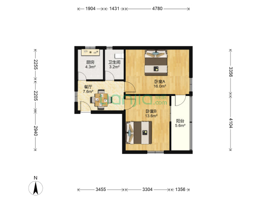 泗塘四村 2室1厅1卫 61平方