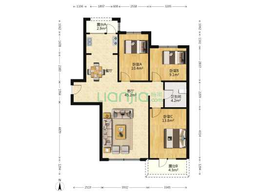 保利达翠堤湾一期 3室1厅1卫 114平方