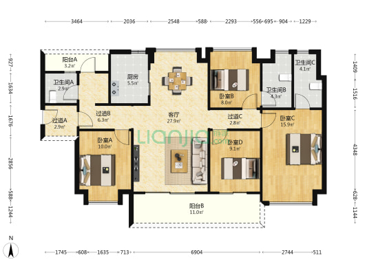 万科黄埔新城 4室1厅3卫 140平方