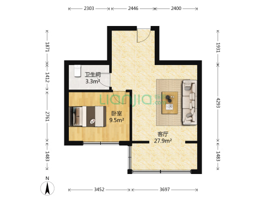 龙逸馨都 1室1厅1卫 52平方