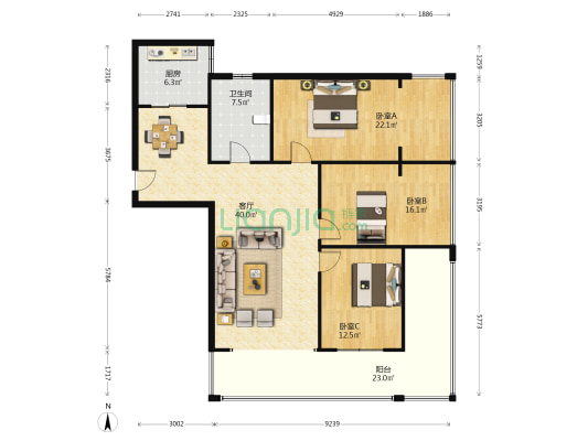 农业发展银行宿舍 3室1厅1卫 106平方