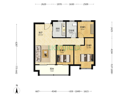融信青澜 3室1厅1卫 89平方