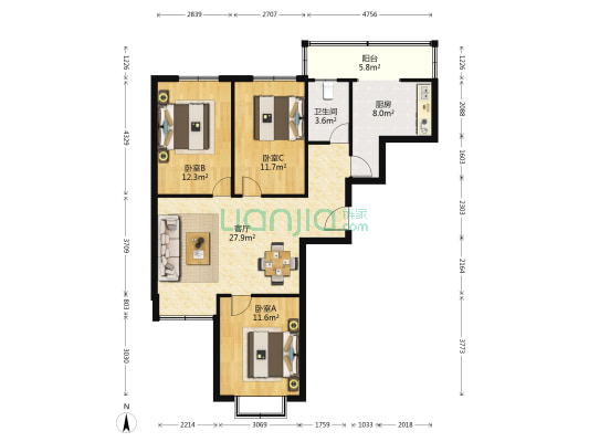 樊村 3室1厅1卫 106平方