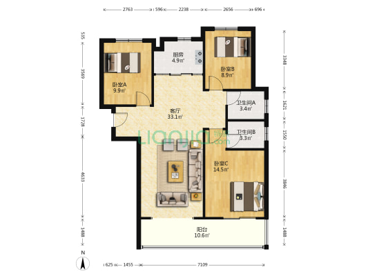 永丰乐城公园里 3室1厅2卫 119平方