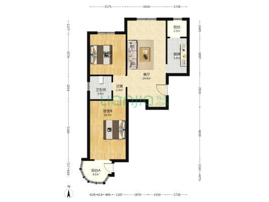 狮城佰俪 2室1厅1卫 124平方