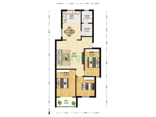 地税小区 3室2厅2卫 112平方