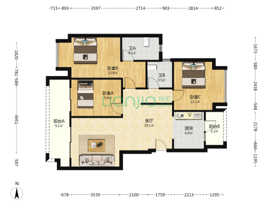 富州平顶山58号南区 3室1厅2卫 104平方