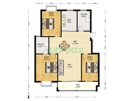 金霞南苑北区 3室2厅2卫 142平方
