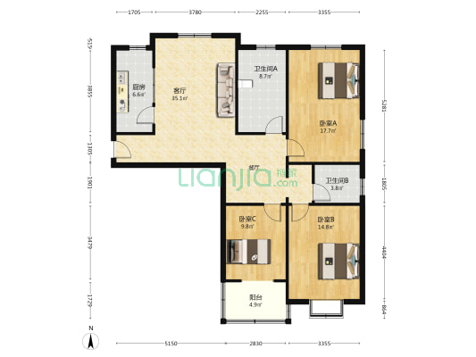 新城尚品 3室1厅2卫 130平方