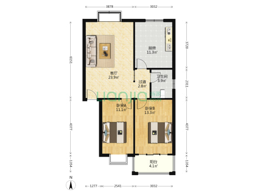 千禧苑 2室1厅1卫 92平方