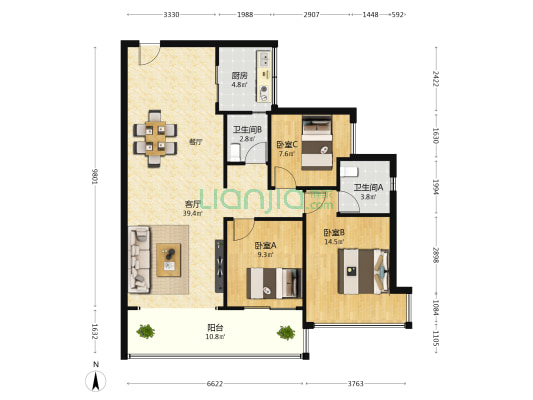 广州大学城智慧谷 3室1厅2卫 113平方