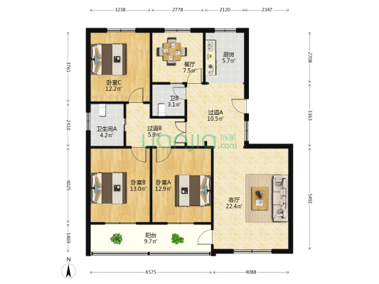 农林新邨 3室2厅2卫 127平方
