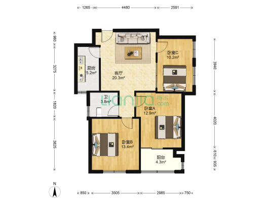 黄金海岸五期 3室1厅1卫 107平方